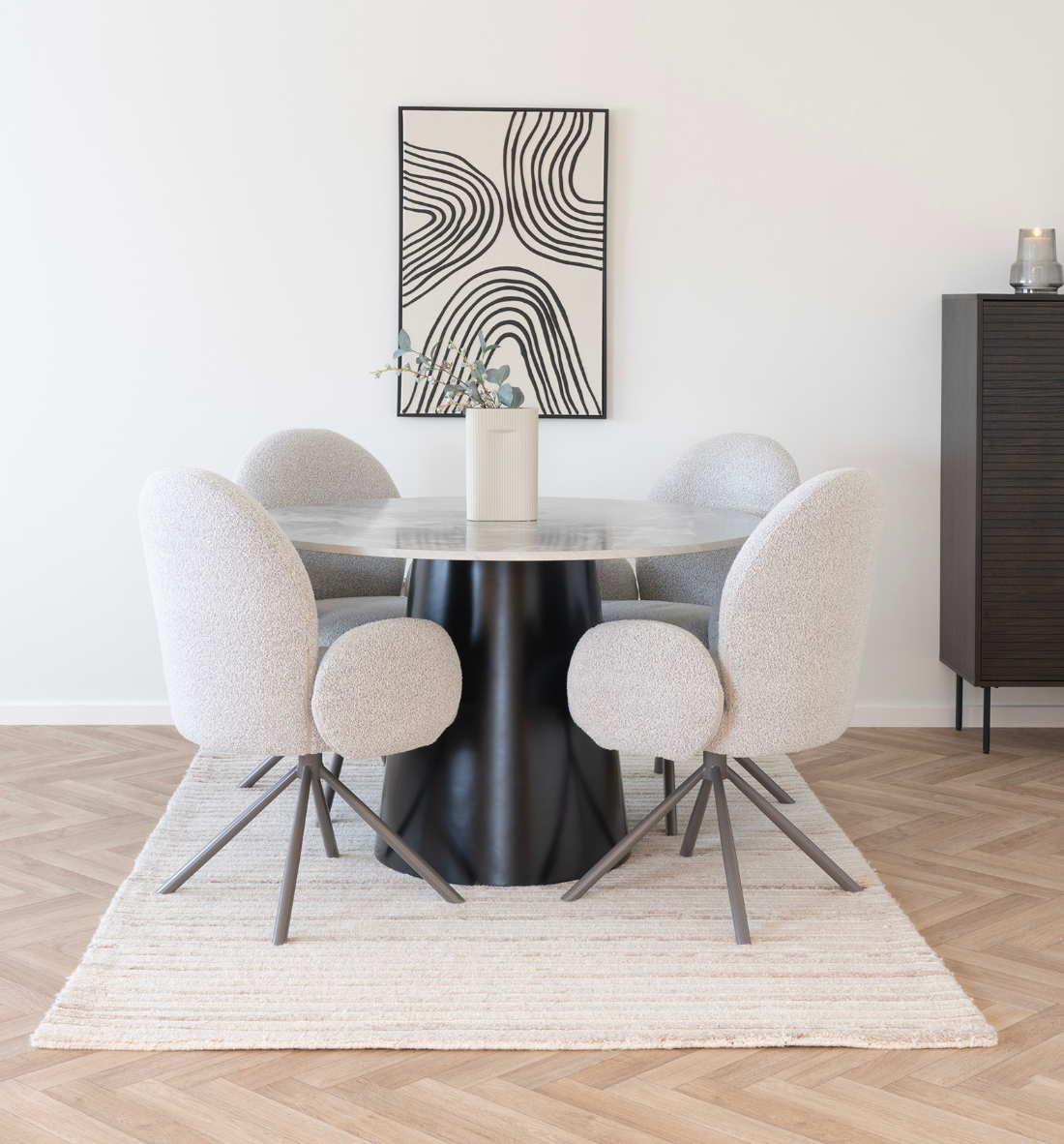 House Nordic Brito – Eettafel – Melamine & MDF – Grijs/Zwart – Ø120 cm